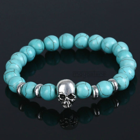 SKULL ARMBAND NATUR STEIN TÜRKIS BLAU ARMBÄNDER ARMKETTE BRACELET STONE