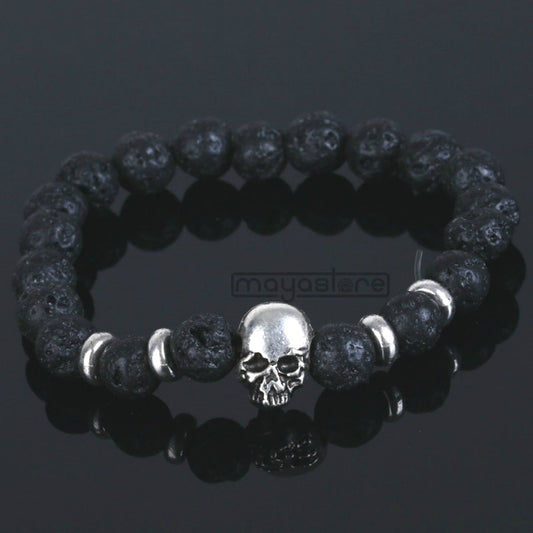 SKULL ARMBAND NATUR STEIN LAVA SCHWARZ ARMBÄNDER ARMKETTE BRACELET STONE