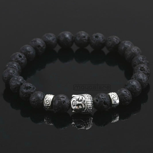 BUDDHA ARMBAND NATUR STEIN LAVA SCHWARZ ARMBÄNDER ARMKETTE BRACELET STONE BEADS PERLEN