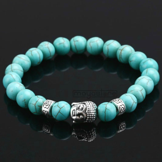 BUDDHA ARMBAND NATUR STEIN TÜRKIS ARMBÄNDER ARMKETTE BRACELET STONE BEADS PERLEN