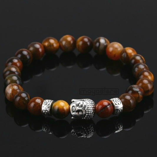 BUDDHA ARMBAND NATUR STEIN TIGERAUGE GOLD ARMBÄNDER ARMKETTE BRACELET STONE BEADS PERLEN