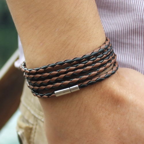 SCHWARZ UND BRAUN LEDER ARMBAND