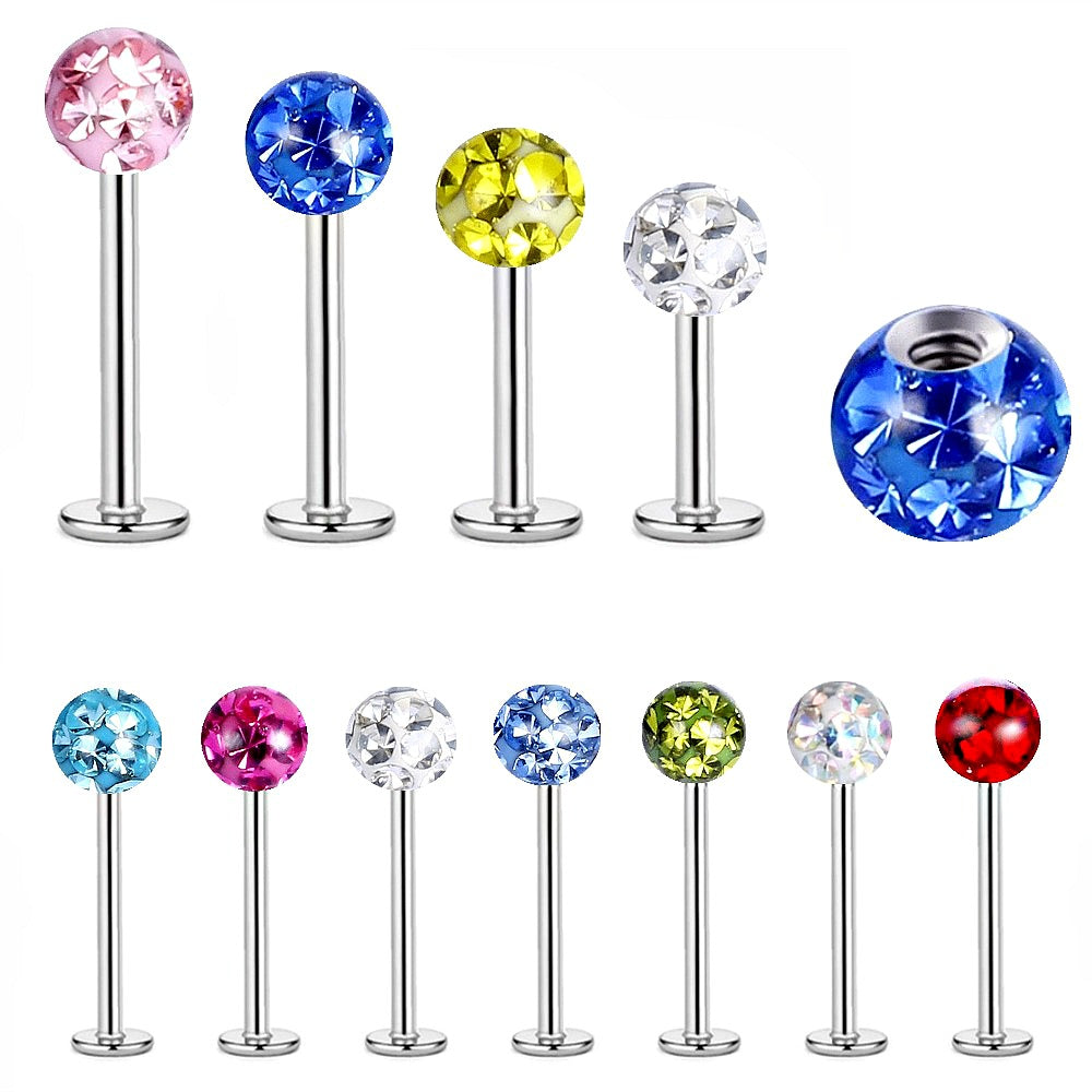 1,2MM LIPPENPIERCING FERIDO LABRET MONROE MADONNA KUGEL KRISTALL TRAGUS PIERCING