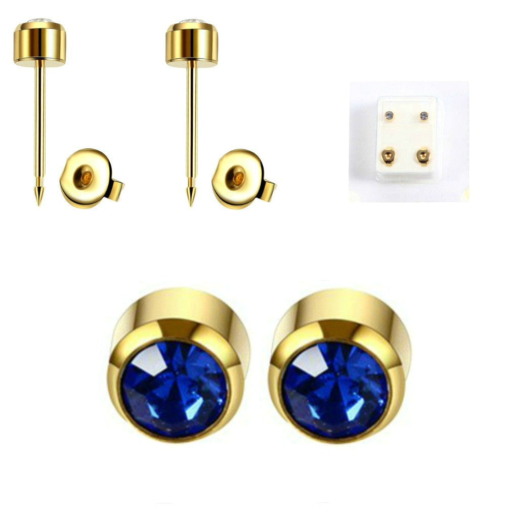 1 PAAR MEDIZINISCHE OHRSTECKER GESUNDHEITSSTECKER OHRRING OHRRINGE STEIN GOLD BLAU