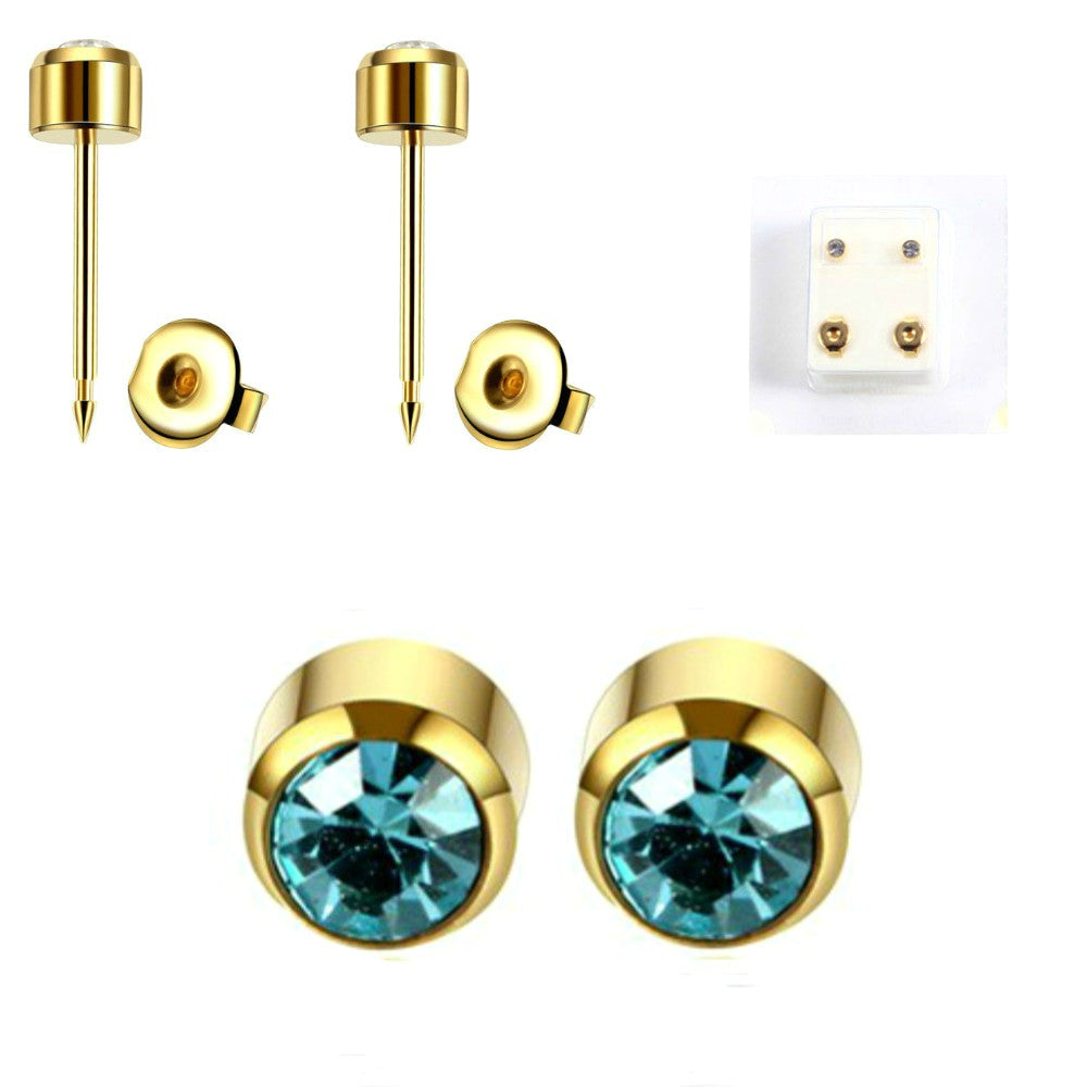 1 PAAR MEDIZINISCHE OHRSTECKER GESUNDHEITSSTECKER OHRRING OHRRINGE STEIN GOLD HELLBLAU