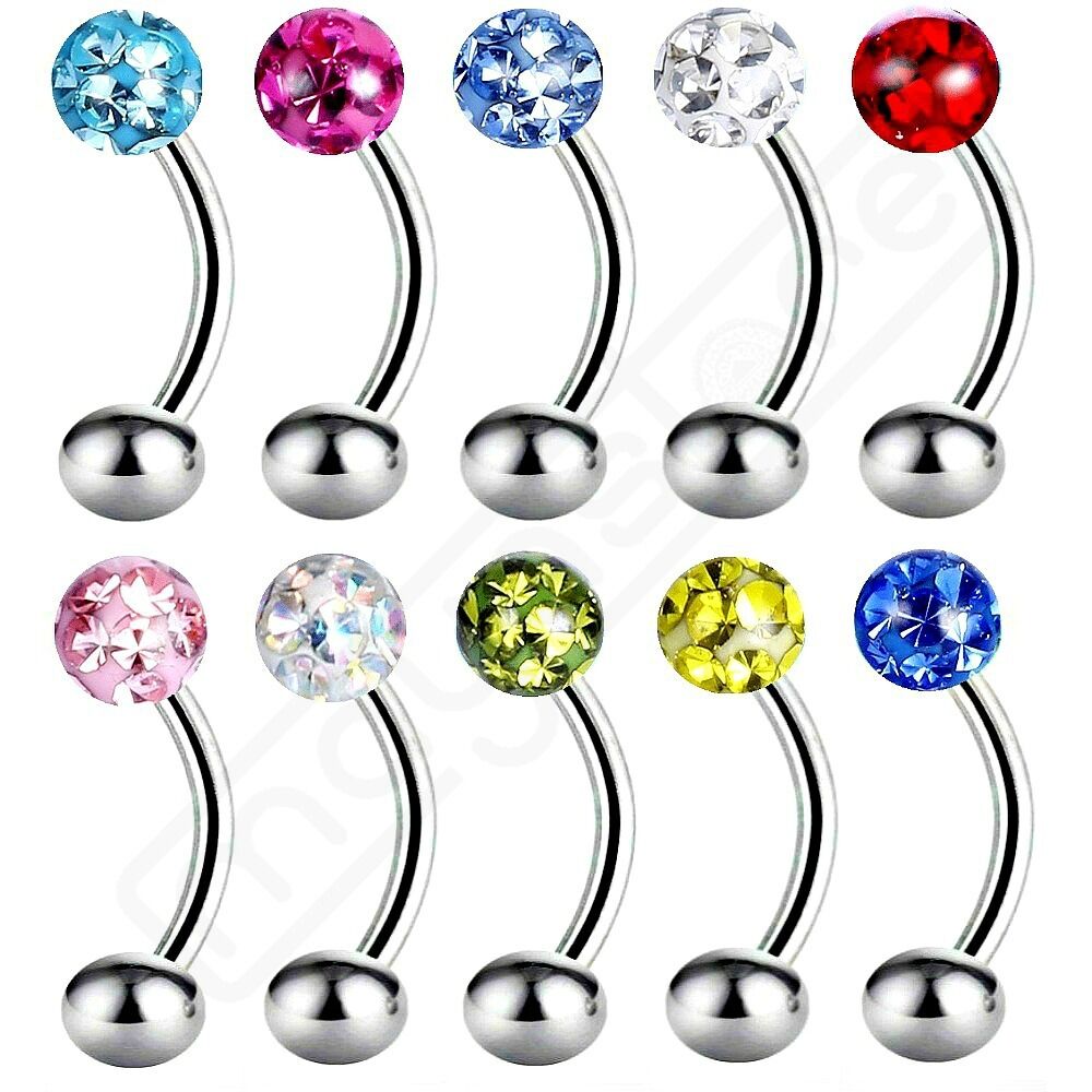 1,2MM FERIDO PIERCING BANANE BAR AUGENBRAUE KUGEL KRISTALL TRAGUS KUGEL BARBELL